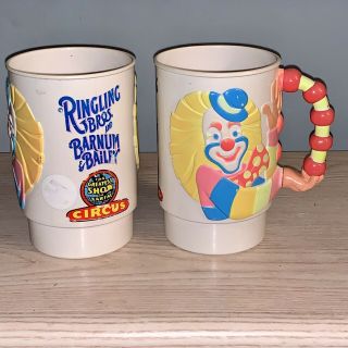 Vintage Ringling Bros Barnum Bailey Circus Clown 3d Plastic Mug Cup 1990 Set 2