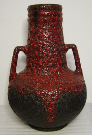 Huge Vtg 60s/70s West Germany Fat Red Lava Glaze Pottery Floor Vase 42 Cm