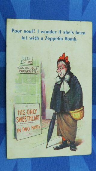 Ww1 Bamforth Comic Postcard 1916 Zeppelin Airship Bomb Cinema Picture House