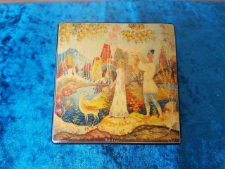 Signed Russian Lacquer Box Papier Mache Fairy Tale Hand Painted Vintage Ussr