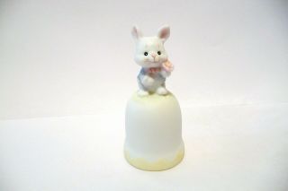 Thimble Bisque Morehead 1986 Adorable Bunny Rabbit W/pink Flower Topper