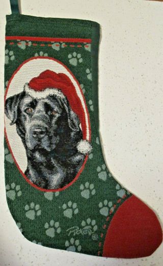 Black Lab Dog Tapestry Christmas Stocking Linda Picken Realistic 21 " Diagonal