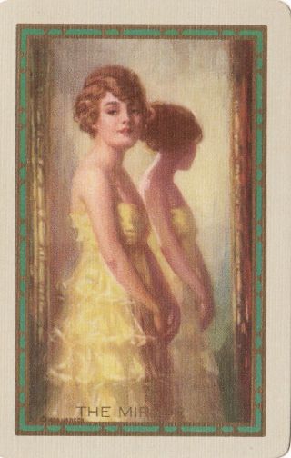 1 Vintage Swap Playing Card - Pretty Art Deco Lady Looking In The Mirror