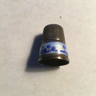 Vintage Thimble.  Pewter With Enamel Decor From Netherlands