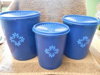 Vintage Tupperware Blue Canisters Set Of 3