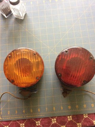 Vintage Pair Signal Stat Turn Signal Tail Red Amber Sigstat Lenses Light Truck