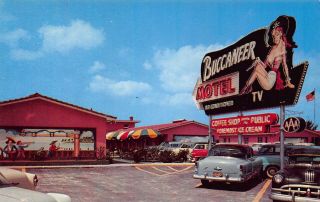 Fl - 1955 Florida Buccaneer Motel At St.  Petersburg,  Fla - Pirate Girl Neon Sign
