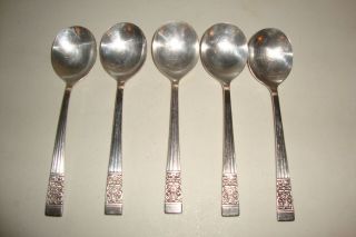 5 - Vintage Oneida Community Coronation Silverplated Flatware Gumbo/soup Spoons