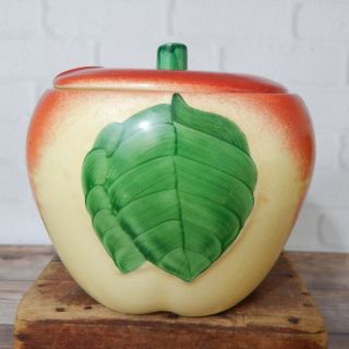 Vintage Red Apple Shaped Ceramic Canister Cookie Jar With Lid 5 " Teacher Gift