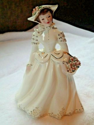 Vintage Florence Ceramics Pasadena Figurine 6 " White Ivory And Gold