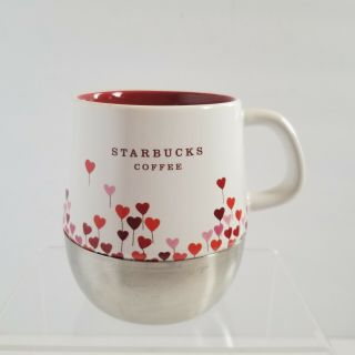 Starbucks Mug Hearts Balloons 14 Oz Ceramic Stainless Steel Cup Red Pink 2007