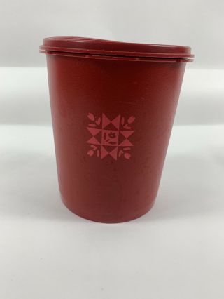 Vtg Tupperware Red Quilt Tulip Canister Servalier Container Lid Seal Cookie Jar