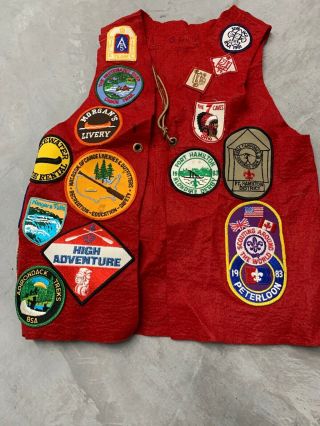 Vintage Bsa Boy Scouts Of America 1978 - Until Red Felt Vest With Patches