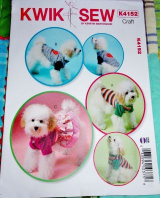 Kwik Sew Pattern K4152 Pet Dog Doggie Coat Dress Costume Sz Xs S M L,  8 - 26 " L Ff