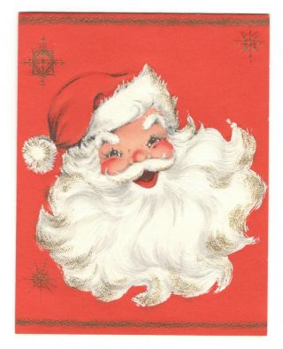 Vintage Christmas Greeting Card Jolly Santa Face 1950 