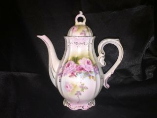 Elegant 1954 Royal Crown Chantilly Rose Hand Painted Teapot Signed P.  Kent