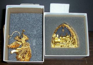 1999 & 2000 Danbury Annual Gold Christmas Ornament Millennium Angel & Bethl
