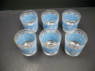 6 Vintage Jeanette Glass Wedgewood Jasperware Blue Greek Tumblers