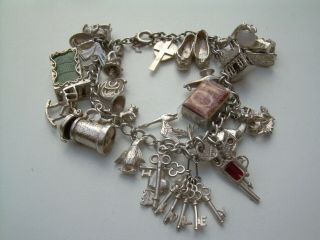 Vintage Heavy Silver Charm Bracelet 66.  38 Grams.