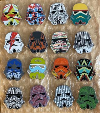 Disney 16 Pin Set - Star Wars - Mystery Stormtrooper Helmet Series Complete