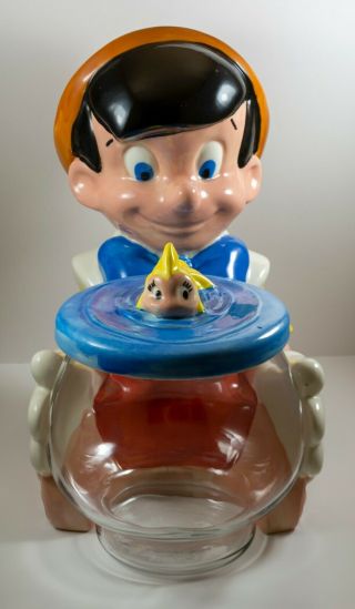 Pinocchio & Cleo Fish & Bowl Cookie Jar - Treasure Craft Disney Vintage Made In Us