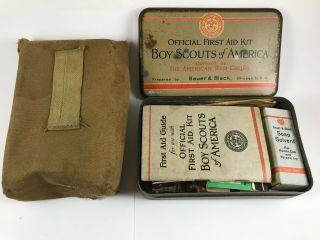 Vintage Boy Scouts First Aid Kit Red Cross,  Carrying Case,  Bauer Black Contents
