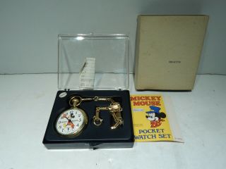 Bradley Walt Disney Mickey Mouse Pocket Watch In Case & Sleeve - 1977