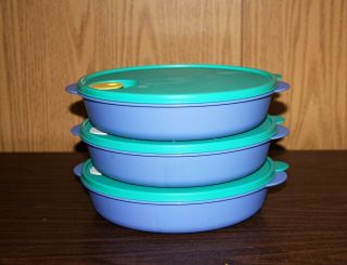 3 Tupperware 10”crystal Wave Divided Dishes With Vented Cover