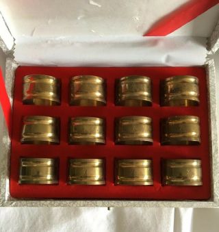 Vintage Set Of 12 Solid Brass Napkin Rings Monogrammed With “a”