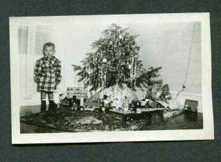 Vintage Photos Cute Boy Cowboy Christmas Tree w/ Toys Presents TV is ON 984042 3
