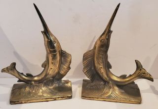 Vtg Heavy Metal Crafted Swordfish Marlin Bookends Boock Ends By Pm Craftman Htf