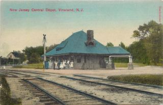 A Handcolored View Of The Jersey Central Depot,  Vineland,  Jersey Nj 1908