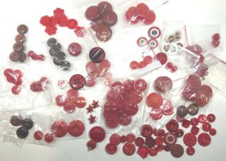 Vintage Variety Of Red Plastic Buttons Large Variety Of Shapes Sizes