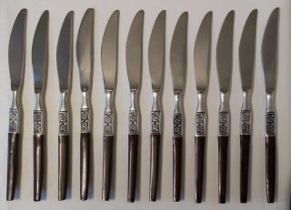Vtg Ekco Eterna 12 Dinner Knives Stainless Faux Wood Handle Mcm Eks14 Floral