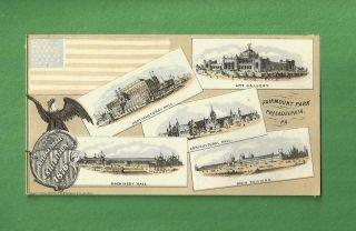 1876 Trade Card Philadelphia International Exhibition Fairmount Park Buildings