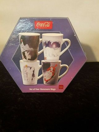 Set Of 4 Coca Cola Stoneware Mugs Bear Family Winter Scenes Gf242x42x4bh