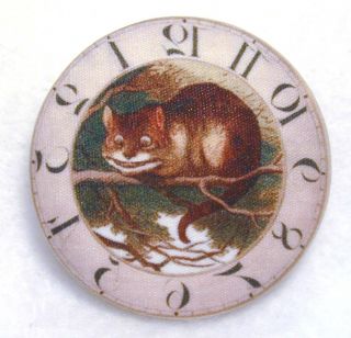 Clock & Cat Alice In Wonderland Fabric Button 1 & 1/2 In Us
