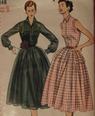 Vtg 50s Simplicity 3748 Misses Dress W Tucked Skirt Pattern 16/34b
