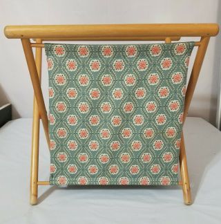 Vintage Folding/standing Wooden & Fabric Frame Sewing Knitting Basket