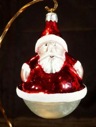 Christopher Radko Roly - Poly Santa Glass Ornament Silvered Hand Painted