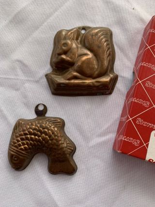 Antique Small Copper/tin Molds Fish And Squirrel