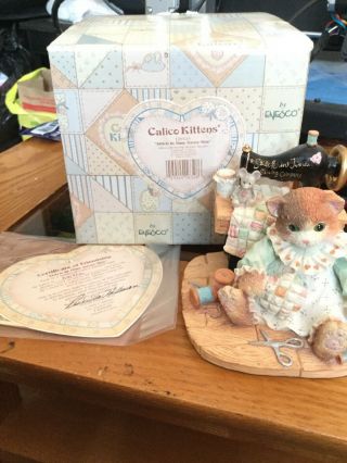 Calico Kittens Priscilla Hillman Enesco Stitch In Time Saves Nine Sewing 1994