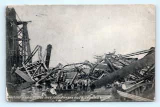 Postcard Md Havre De Grace Train Wreck B&o Railroad Bridge Susquehanna 1908 I15