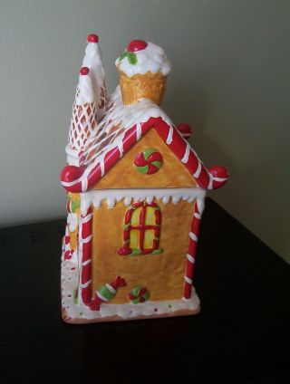 Ceramic Gingerbread House Cookie Jar Very Colorful Holiday Decor Collectible 3