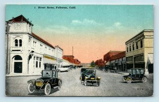 Fullerton,  Ca - 1900s Street Scene & Old Cars - Kashower View 1 Postcard