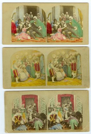 B8762 3 1860’s England Uk Hand Tinted Stereoviews - One With Black Man
