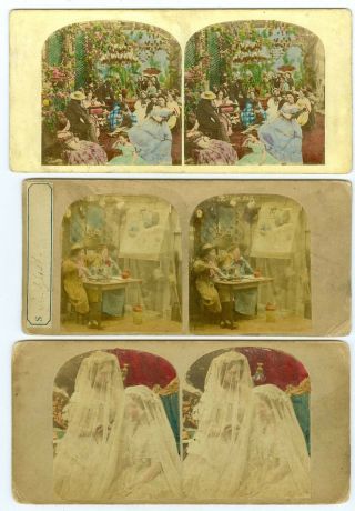 B8765 3 1860’s England Uk Hand Tinted Genre Stereoviews – One Ghost