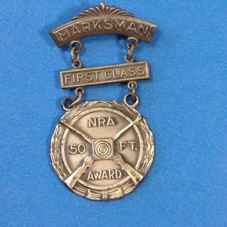 Vintage NRA 50 FT Award Shooting Medal Pin Marksman First Class Bar 2