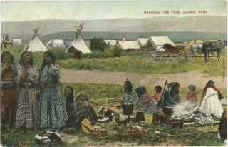 Lander,  Wy Wyoming 1908 Postcard,  Shoshone Indian Tea Party