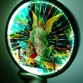 Psychedelic Kaleidoscope Motion Wall Sign Lighted Rotating Prism Round Angel Vtg